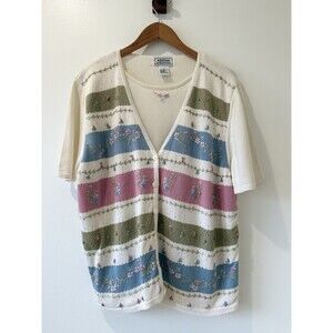Vintage Adeline Alfred Dunner Floral Embroidered Cardigan Women's XL Grannycore